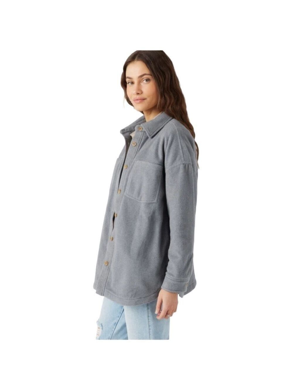 NWT $70 O’Neill Rune Solid Fleece Shacket – Gray - Picture 4 of 7